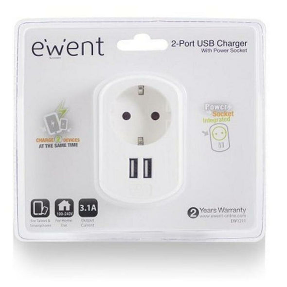Vægstik med 2 USB-porte Ewent EW1211 3,1 A